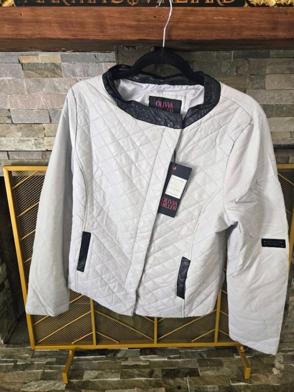 NWT Olivia Miller Girls Youth XL Quilted Moto Jacket Off-White